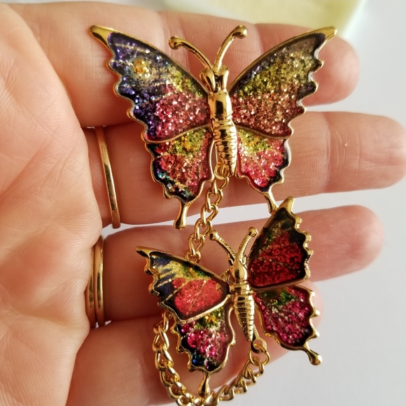 Vintage glitter butterfly brooch set New old stock Gold tone insect bug - Picture 8 of 12